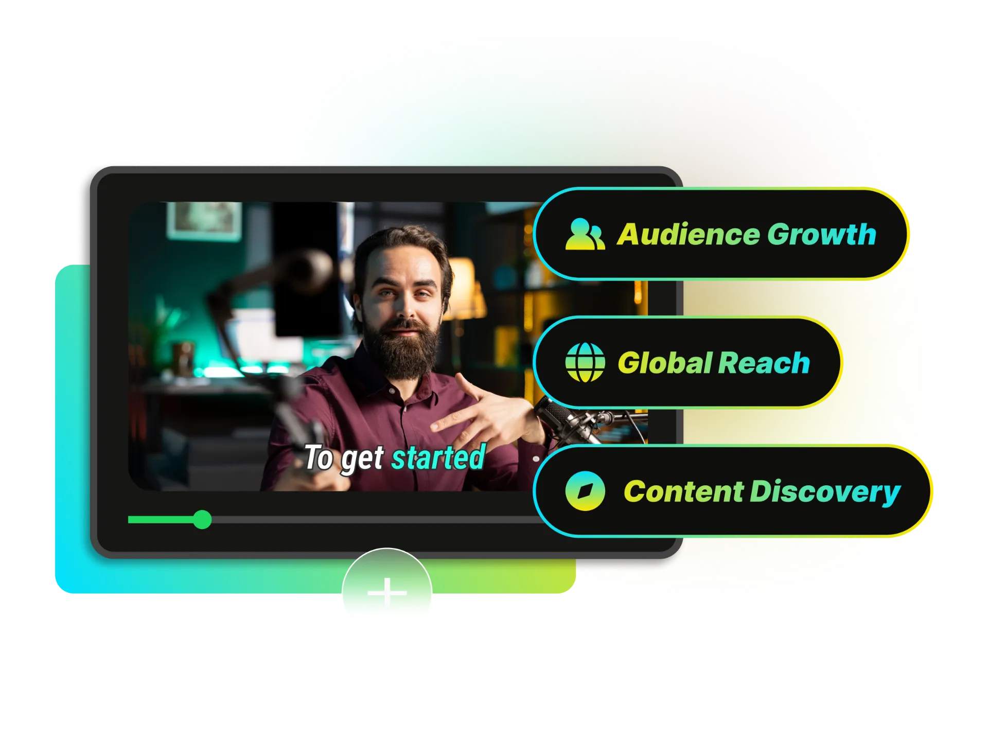 An image of a YouTube video interface, with the subtitle/CC icon highlighted and a graph showing increased viewership